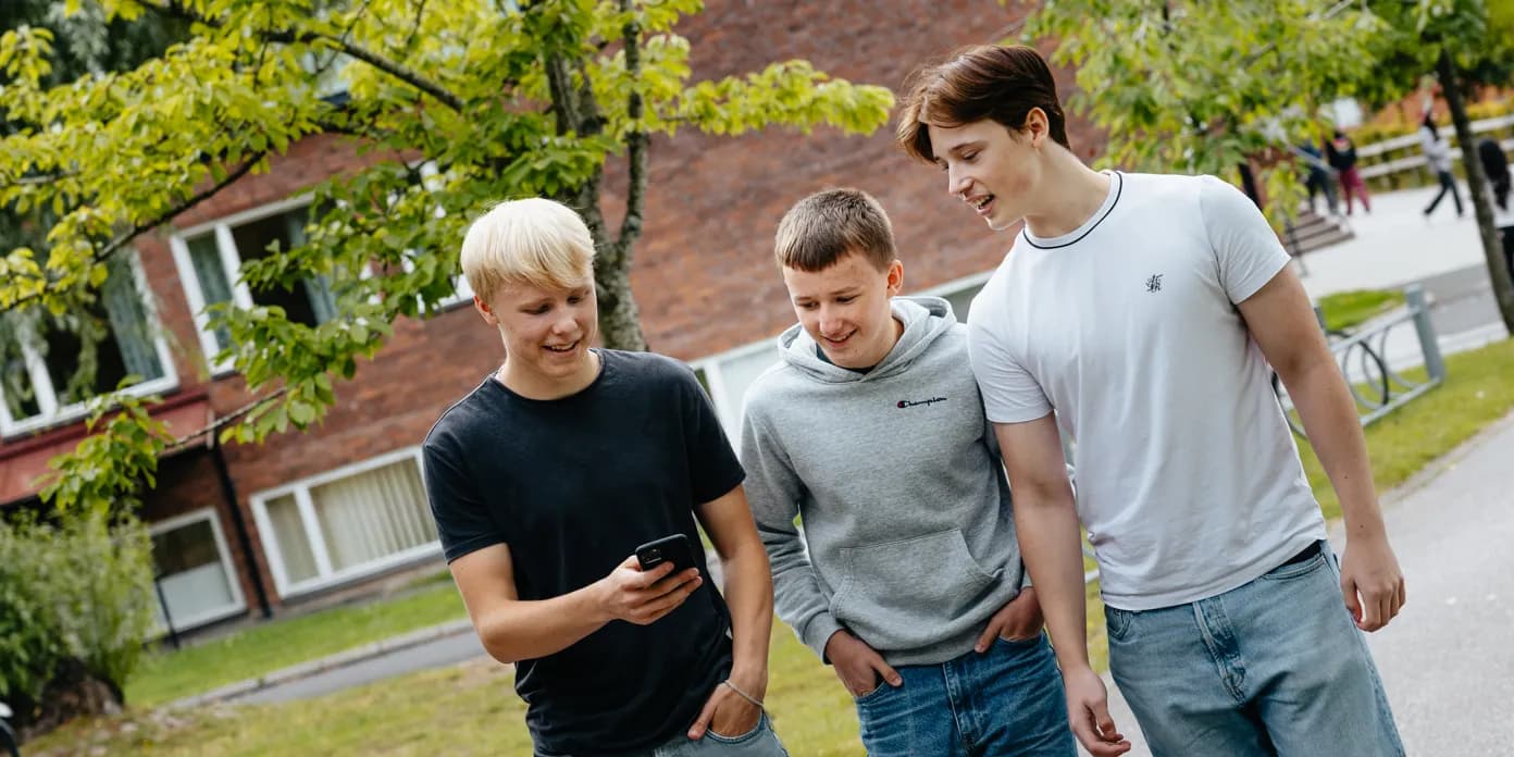 Tre elever, yngre killar, på skolgård