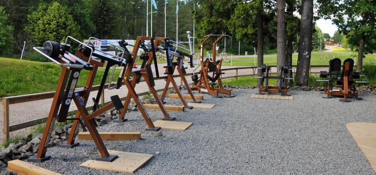 Vy över ett utegym på Billingen.