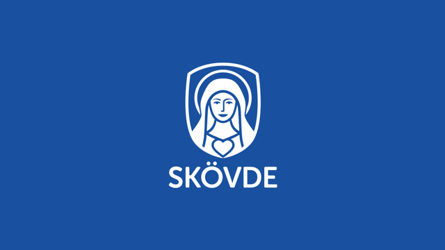 Skövde kommuns logotyp med blåbakgrundsfärg