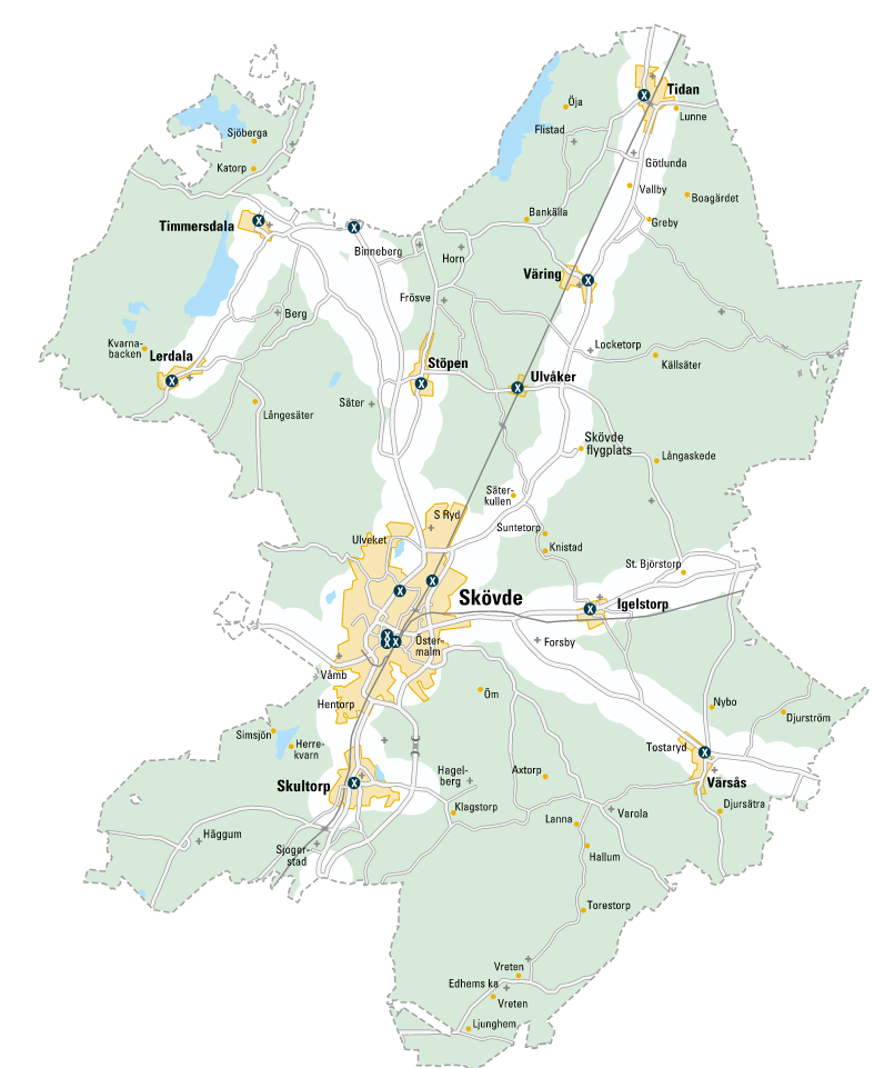 Karta över vilka områden närtrafiken kör inom