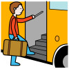 en person som går på en buss